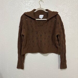 Pink Rose Brown V-Neck Cropped Top Sweater